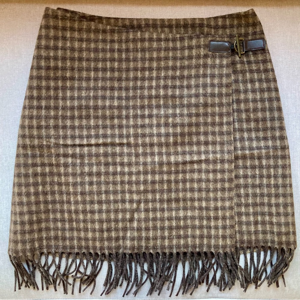 NWOT Vintage Jenne Maag Soft Plaid Wool Fringe Wrap Mini Skirt, sz P XS